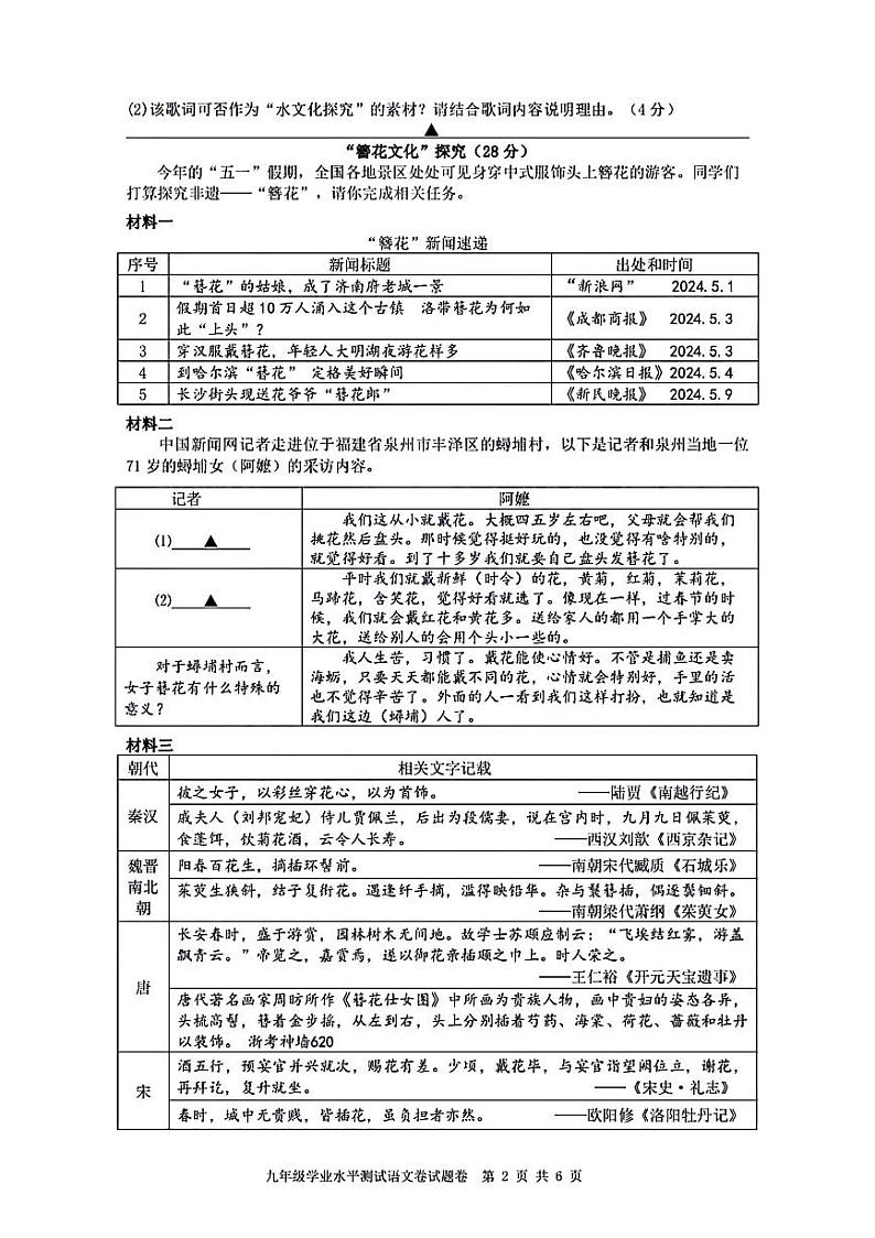 2024年6月浙江省绍兴市柯桥九年级学业水平测试语文卷02