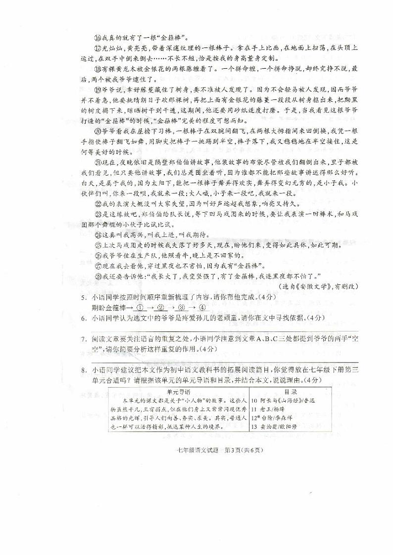 河南省驻马店市平舆县2023-2024学年七年级下学期6月期末语文试题第3页