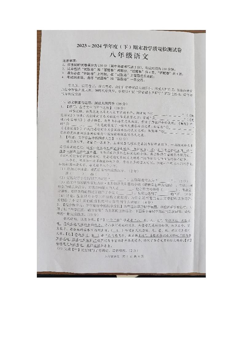 安徽省合肥市肥西县2023-2024学年八年级下学期6月期末语文试题01