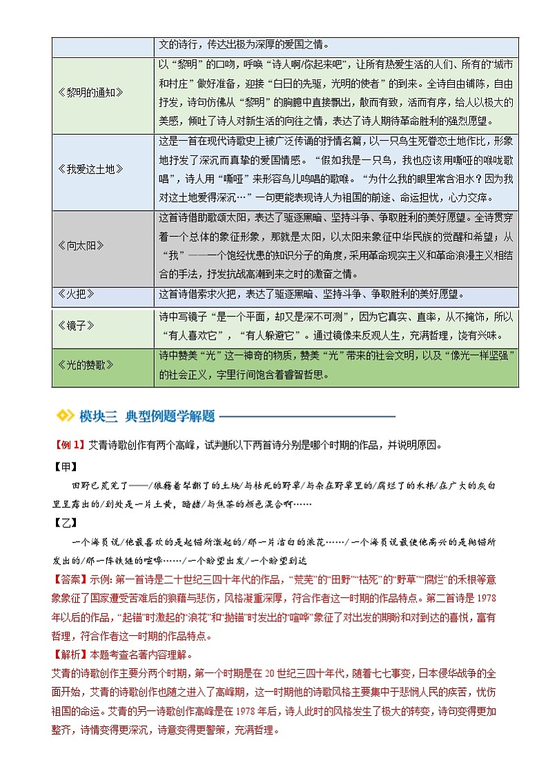 暑期预习 第05讲 整本书阅读《艾青诗选》（教师版）-统编版初中语文八年级（八升九）第3页