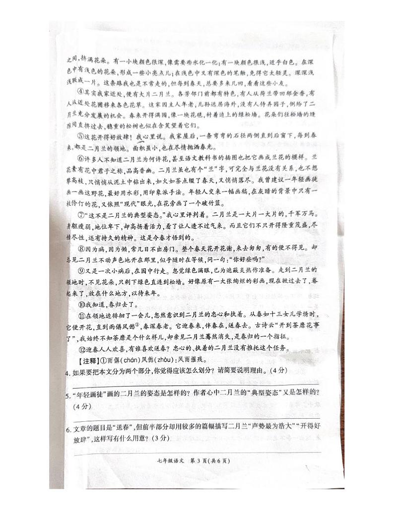 河南省商丘市夏邑县2023-2024学年七年级下学期7月期末语文试题第3页