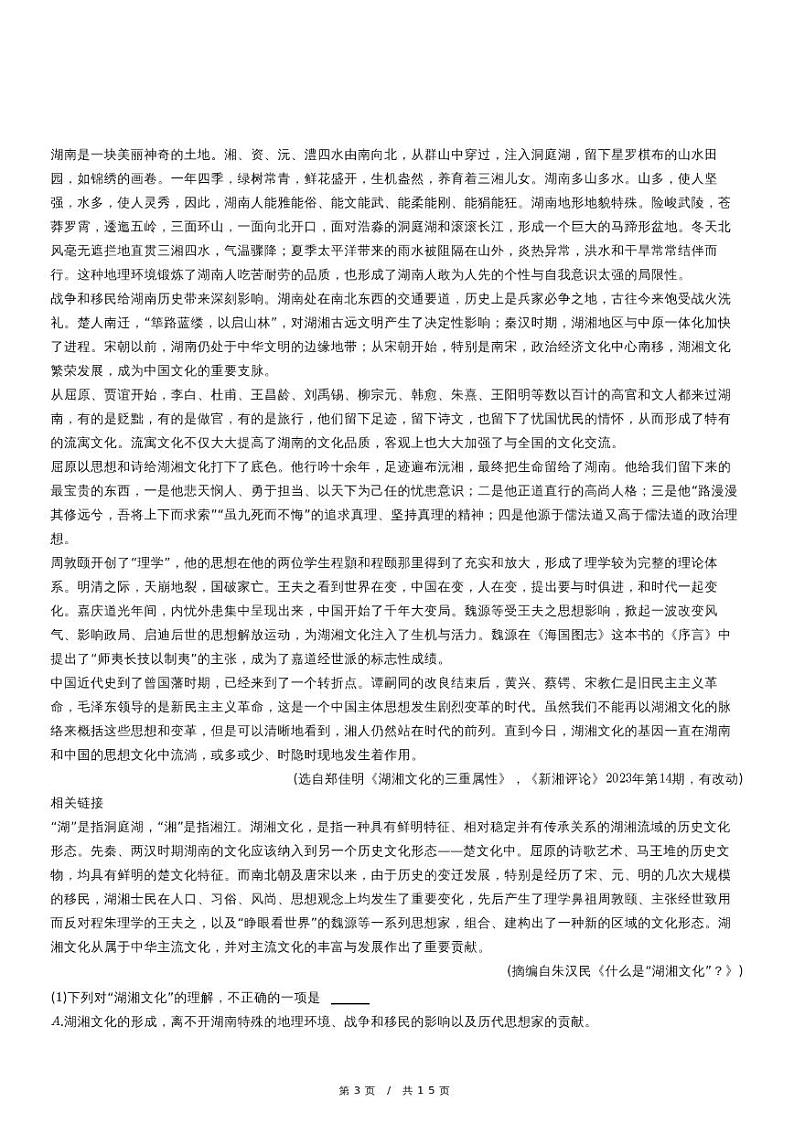 2024年湖南省中考语文试卷（含详细解析）03