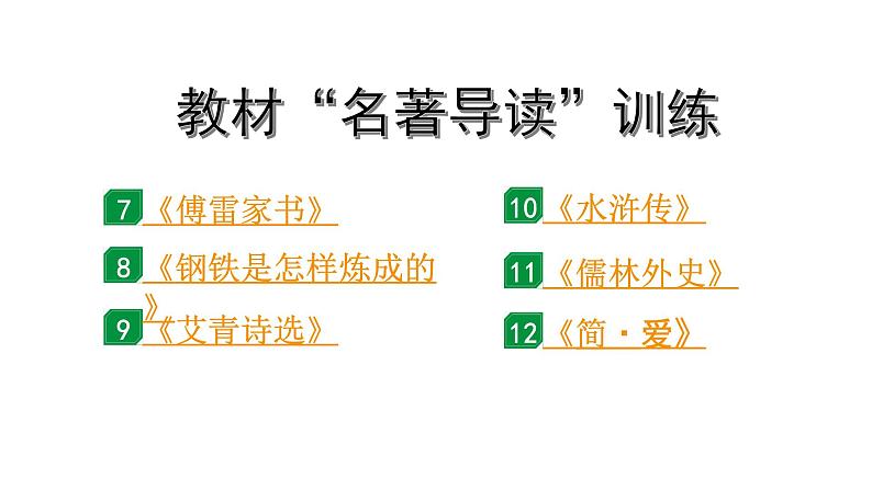 2024年宁夏中考语文二轮复习 教材“名著导读”训练（七~十二）（课件）01