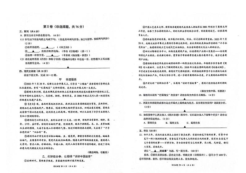 2024年四川省成都市金堂县九年级中考二诊模拟考试语文试题 （含答案）02