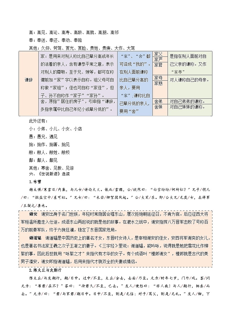 第08讲《世说新语》阅读（讲义+训练）新七年级语文暑假衔接提升 2024年统编版全国通用03