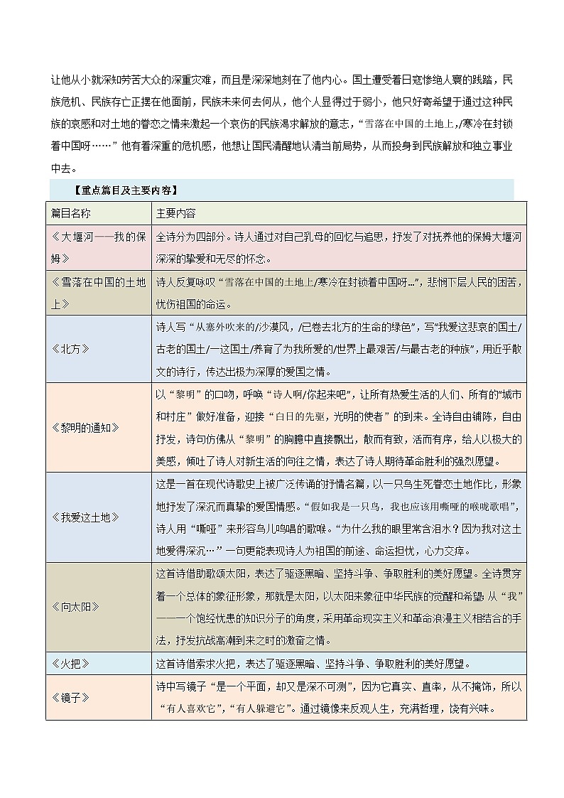 2024年新九年级语文暑假提升精品讲义（统编版） -预习05  整本书阅读《艾青诗选》（考点梳理及作业设计）03