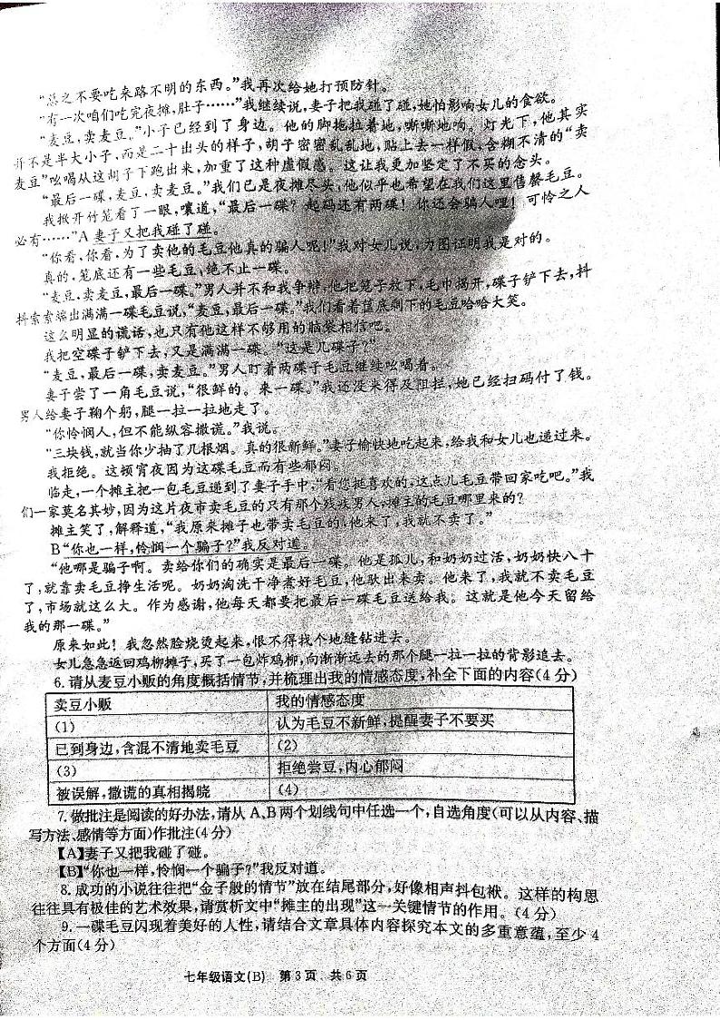 河南省林州市茶店乡第一初级中学2023—2024学年七年级下学期期中考试语文试题第3页