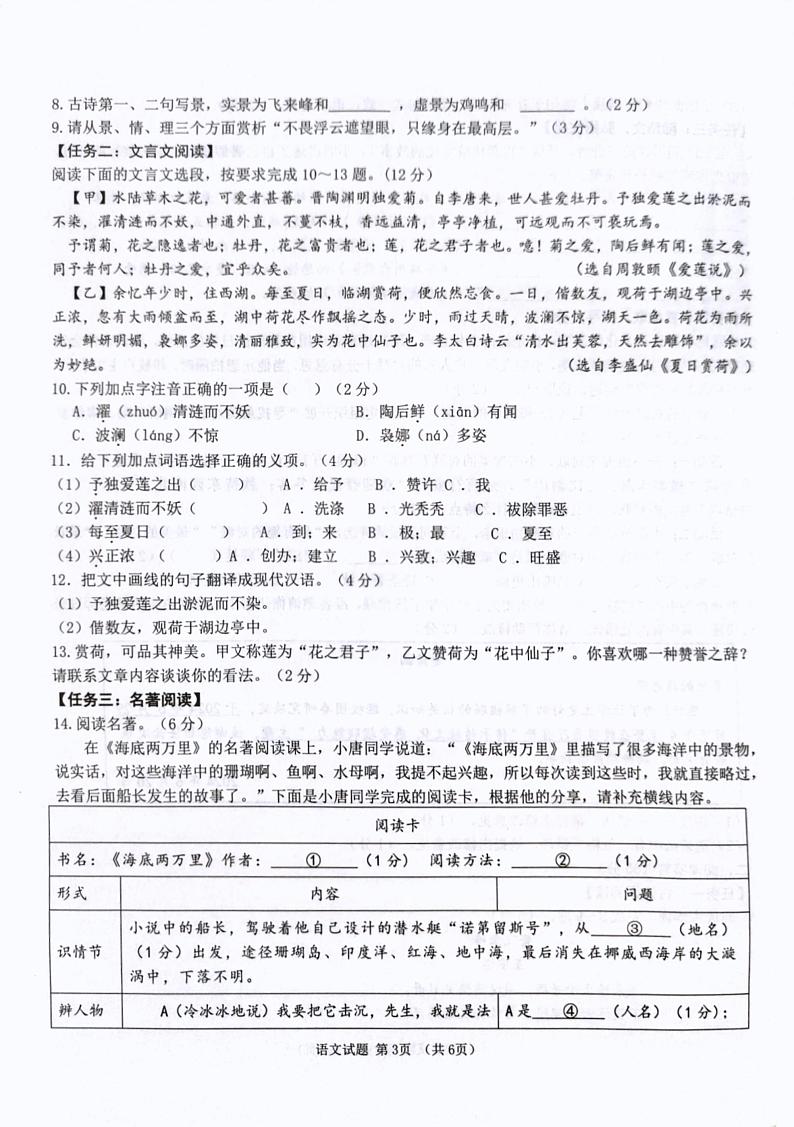 海南省儋州市2023-2024学年七年级下学期期末考试语文试题03
