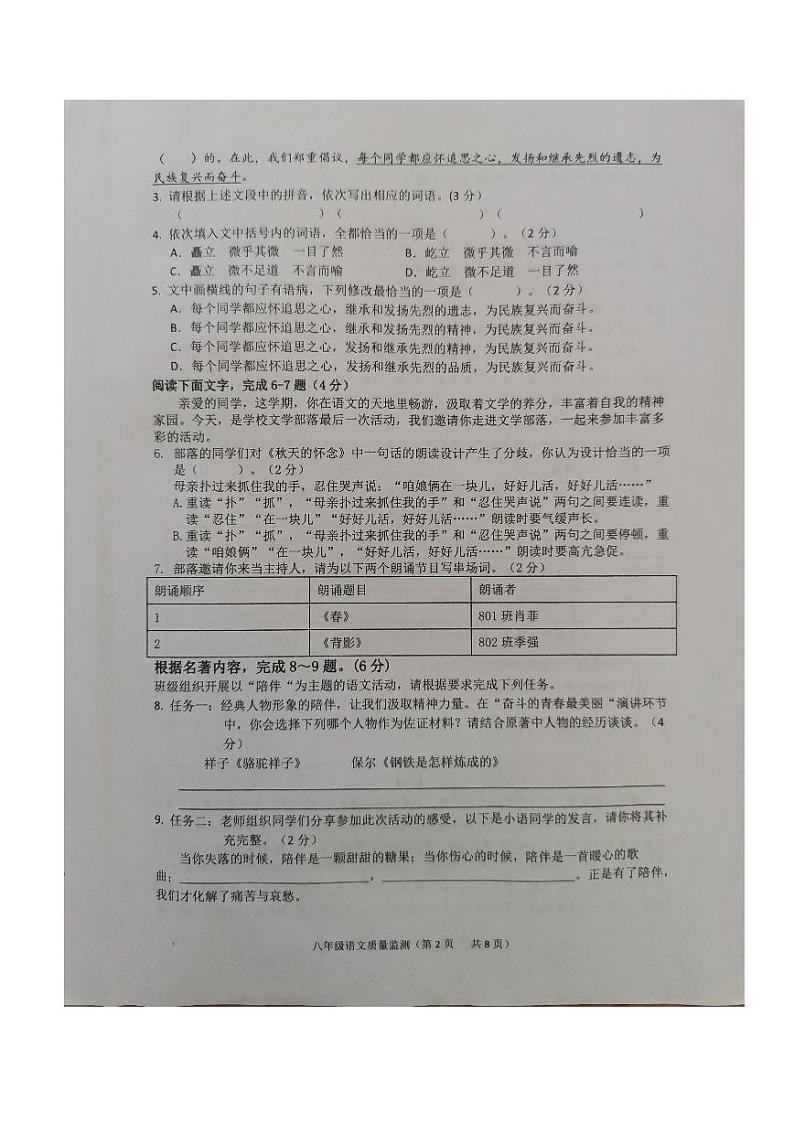 广东省揭阳市普宁市2023-2024学年八年级下学期7月期末语文试题02