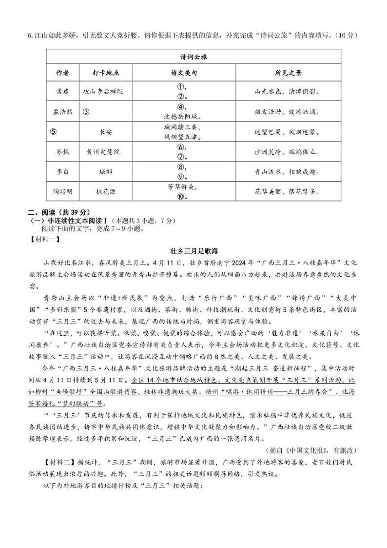 [语文][期末]广西壮族自治区南宁市天桃实验学校2023～2024学年八年级下学期7月期末语文试题(有答案)02
