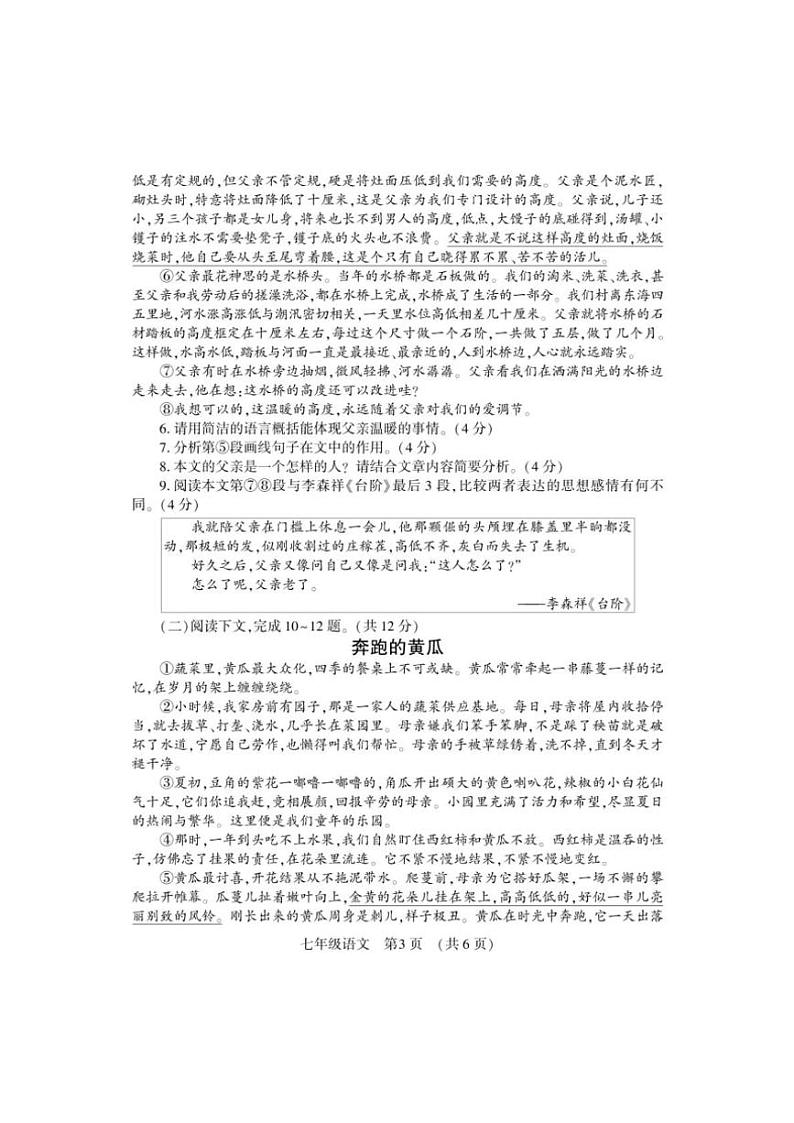 [语文][期末]河南省洛阳市嵩县2023～2024学年七年级下学期期末考试语文试卷(有答案)03