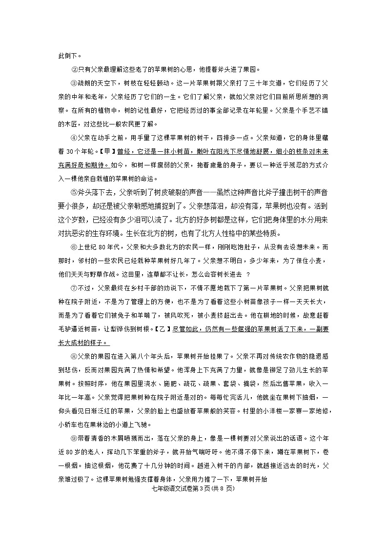 河南省洛阳市新安县2023-2024学年七年级下学期期末考试语文试题第3页