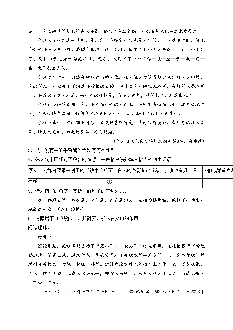 安徽省芜湖市2023-2024学年八年级下学期期末教学质量监控语文试卷(含答案)03