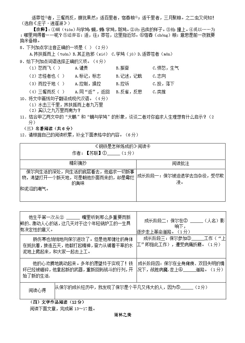 海南省海口市2023-2024学年八年级下学期期末考试语文试题第3页