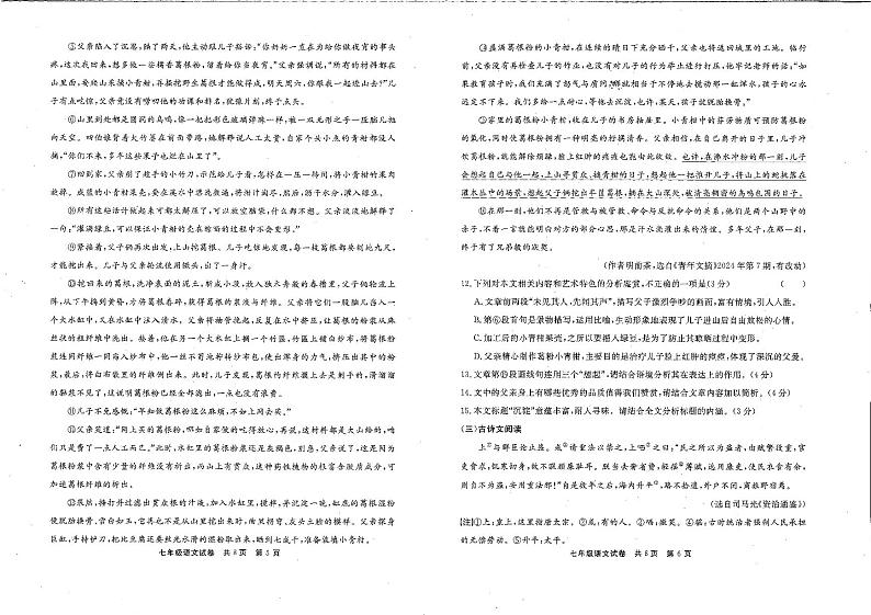 2024年贵州省铜仁市七年级下册 部编版语文 期末测试卷第3页