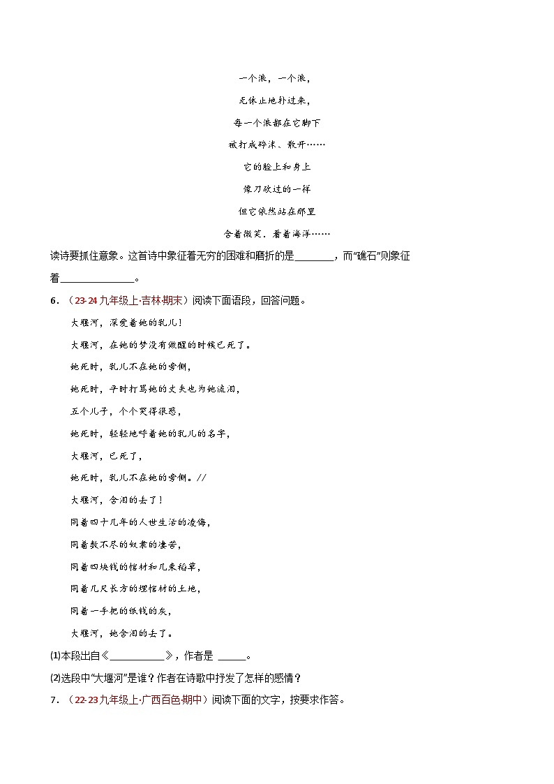 《艾青诗选》2024中考复习热点试题（原卷版） 2024年中考专题复习资料名著阅读部分（长春专版）第2页