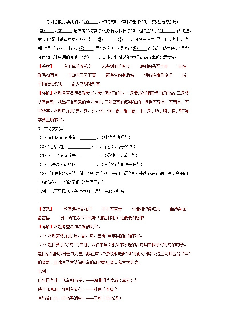 专题01 默写（解析版）-2024年中考语文二轮专题复习【宝葫芦秘籍】（江苏专用）第3页