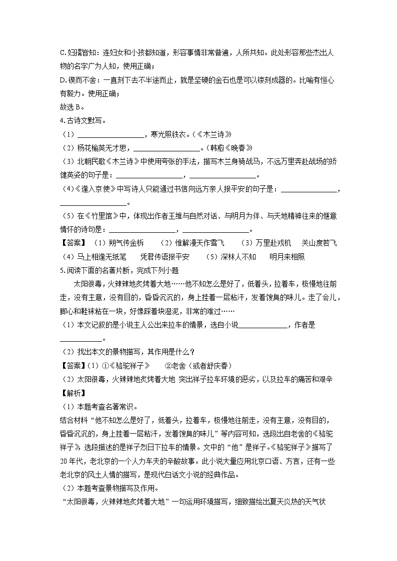 [语文]河南省驻马店市汝南县2023-2024学年七年级下学期期中考试试题(解析版)02