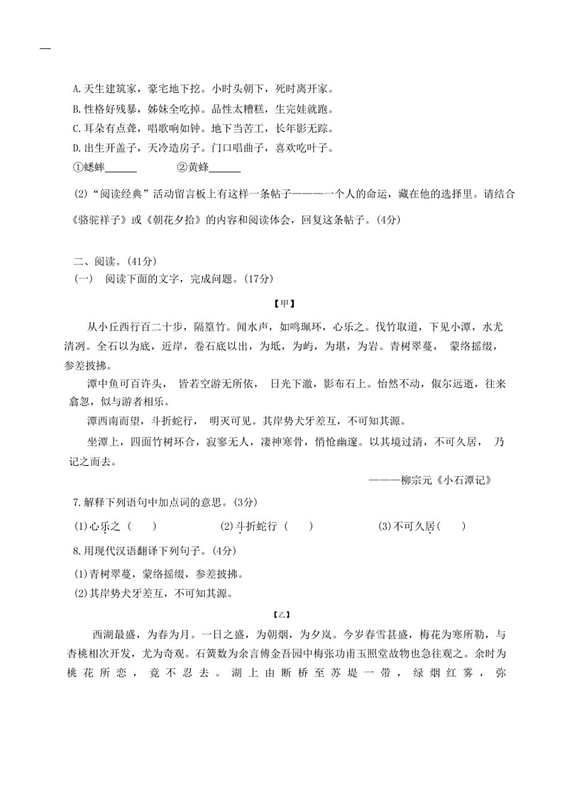 [语文]2024年广东省梅州市兴宁市第一中学九年级下学期第二次学科素质评价语文模拟试题(无答案)03