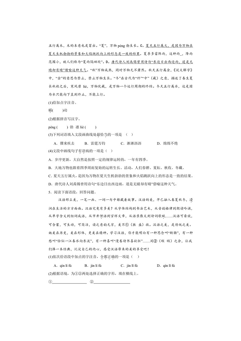 [语文]基础知识综合专项练～2024年初中语文中考复习备考(有答案)第2页