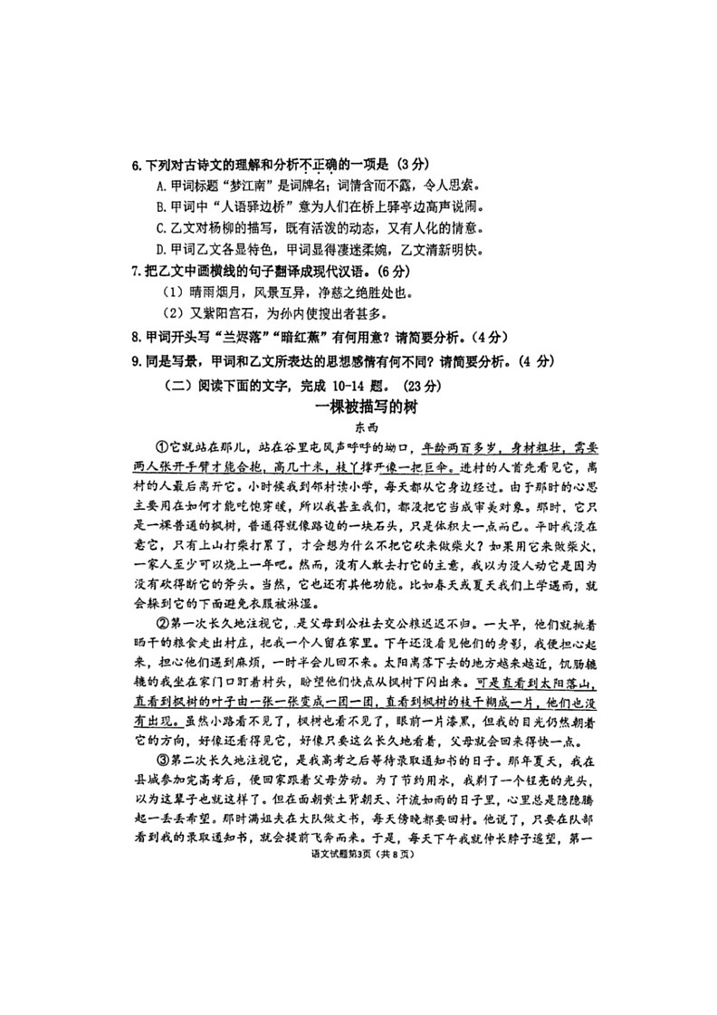 [语文]2024年福建省泉州第五中学中考模拟预测语文试题(无答案)第3页