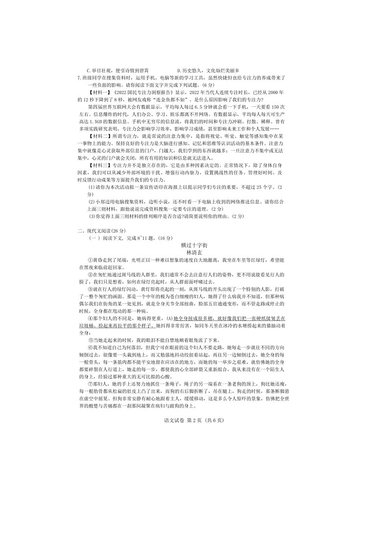 [语文]2024年河南省驻马店市汝南县校联考中考模拟预测语文试题(无答案)第2页