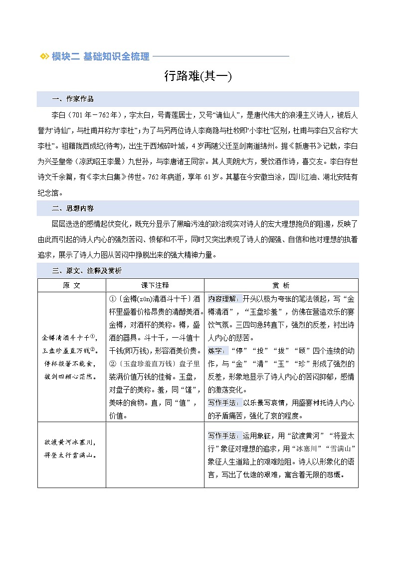 预习04 《诗词三首》考点梳理及作业设计试卷-【暑假自学课】2024年新九年级语文暑假提升精品讲义（统编版）（解析版+原卷版）03