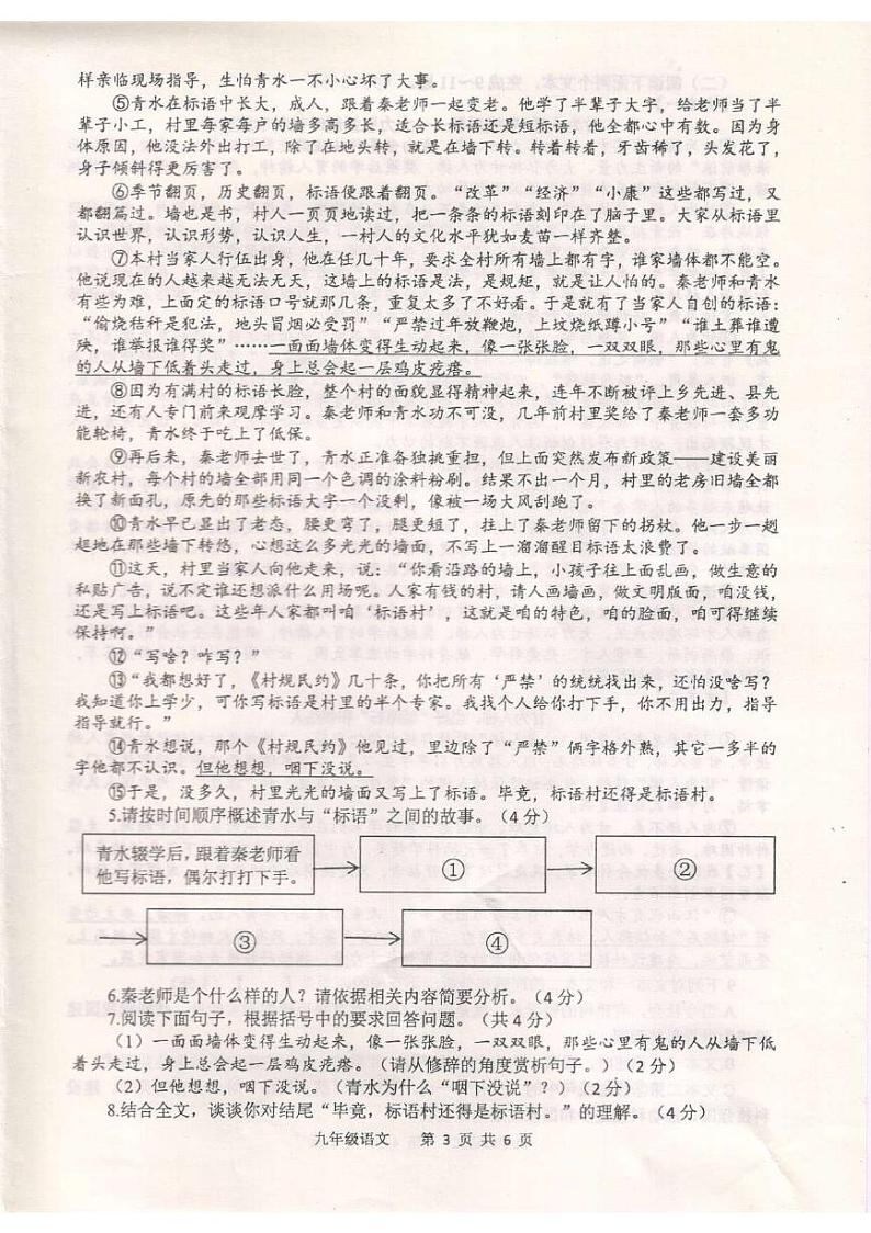 河南省平顶山市湛河区2023-2024学年九年级上学期1月期末语文试题第3页