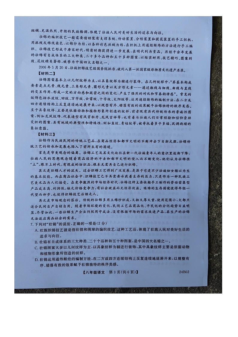 广西壮族自治区北海市2023-2024学年八年级下学期7月期末语文试题第3页