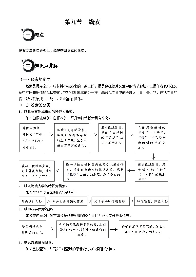 记叙文阅读第九讲 线索分析-2024年中考语文二轮专题01