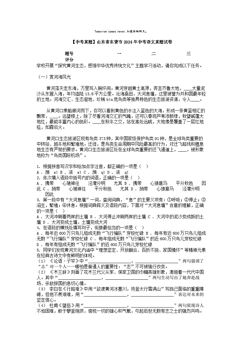 [语文][中考真题]山东省东营市2024年中考语文真题试卷01