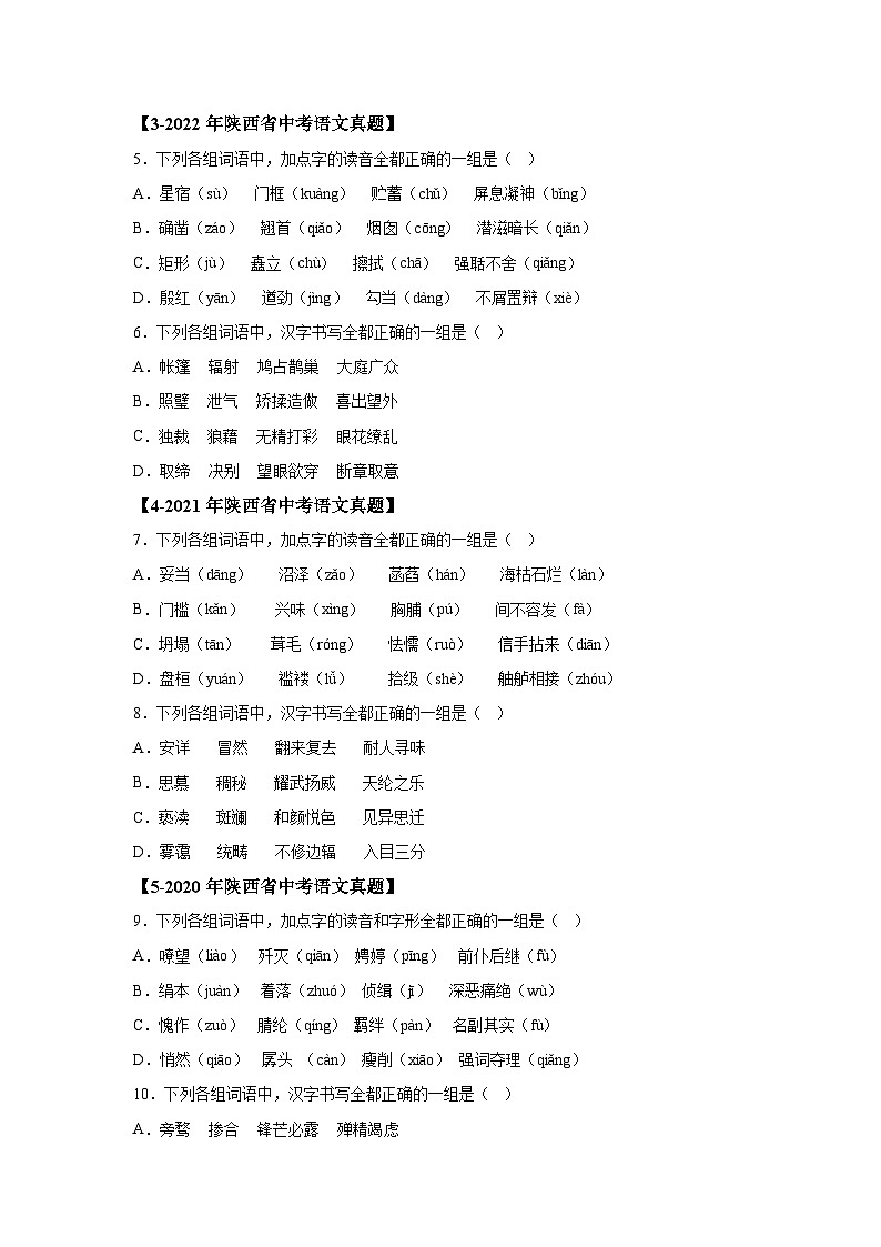 （陕西专用）专题01字音字形-5年（2020-2024）中考1年模拟语文真题分类汇编第2页