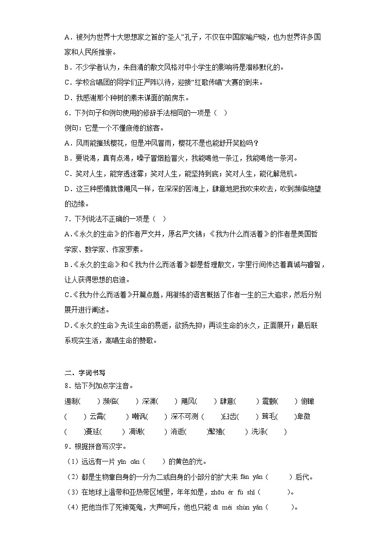 人教部编版语文八上16散文二篇《 我为什么而活着》 课件+教案+分层作业+素材02