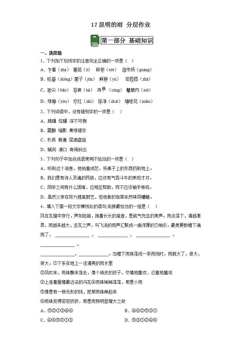 人教部编版语文八上17《昆明的雨》 课件+教案+分层作业+素材01