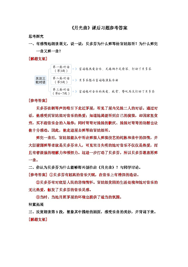 《月光曲》课后习题参考答案第1页