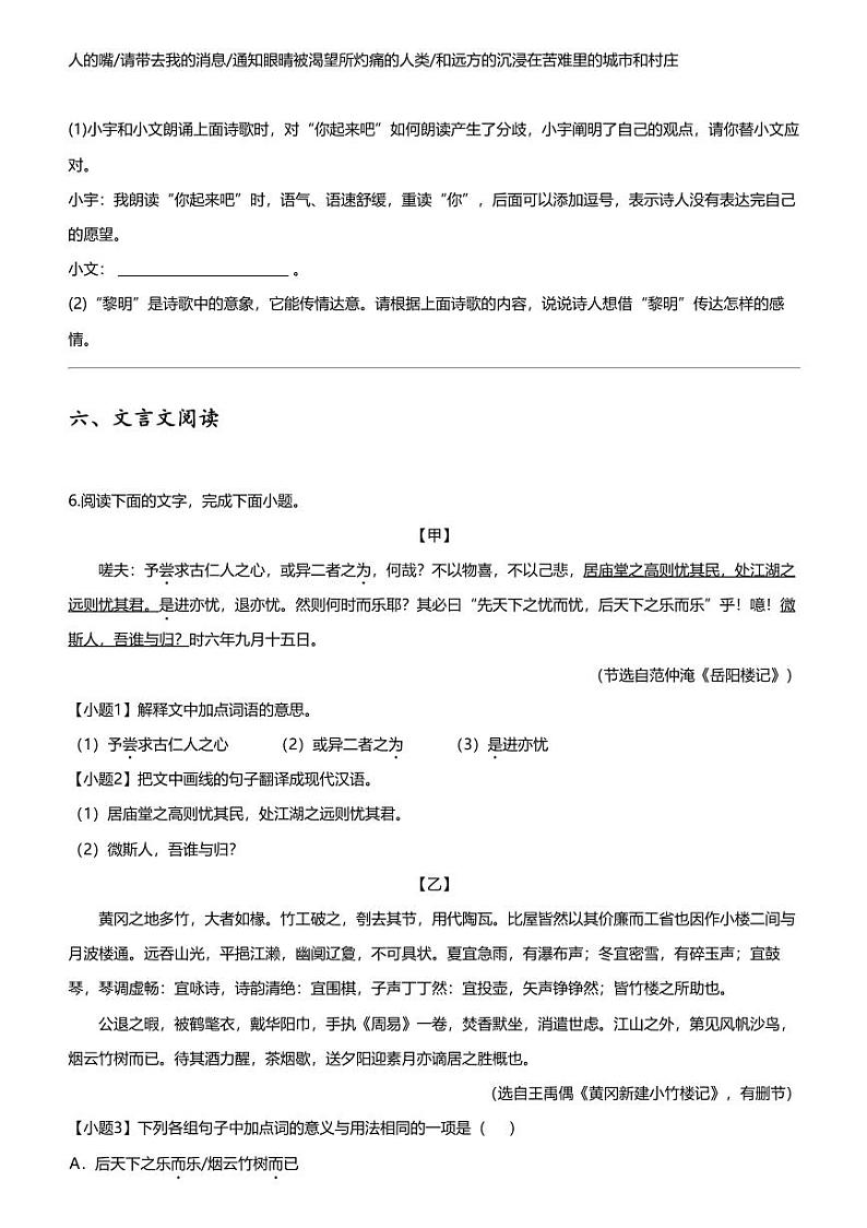 [语文][期中]2023_2024学年广东湛江廉江市初三上学期期中语文试卷03