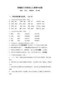 2023年秋广西防城港市港口区部编版九年级语文上册期中试卷（含答案）