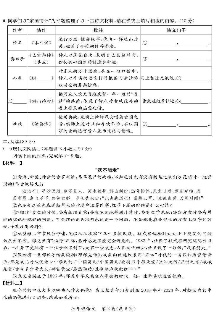 南丹·七年级期末·语文 试卷(1)第2页