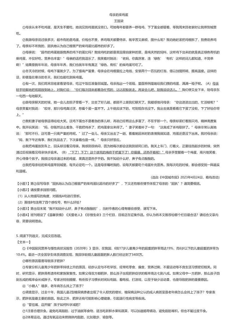 [语文][期末]2023_2024学年河南安阳殷都区初一下学期期末语文试卷02