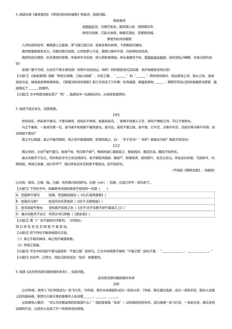[语文]2023_2024学年河北秦皇岛青龙满族自治县初二下学期期末语文试卷(原题版+解析版)02