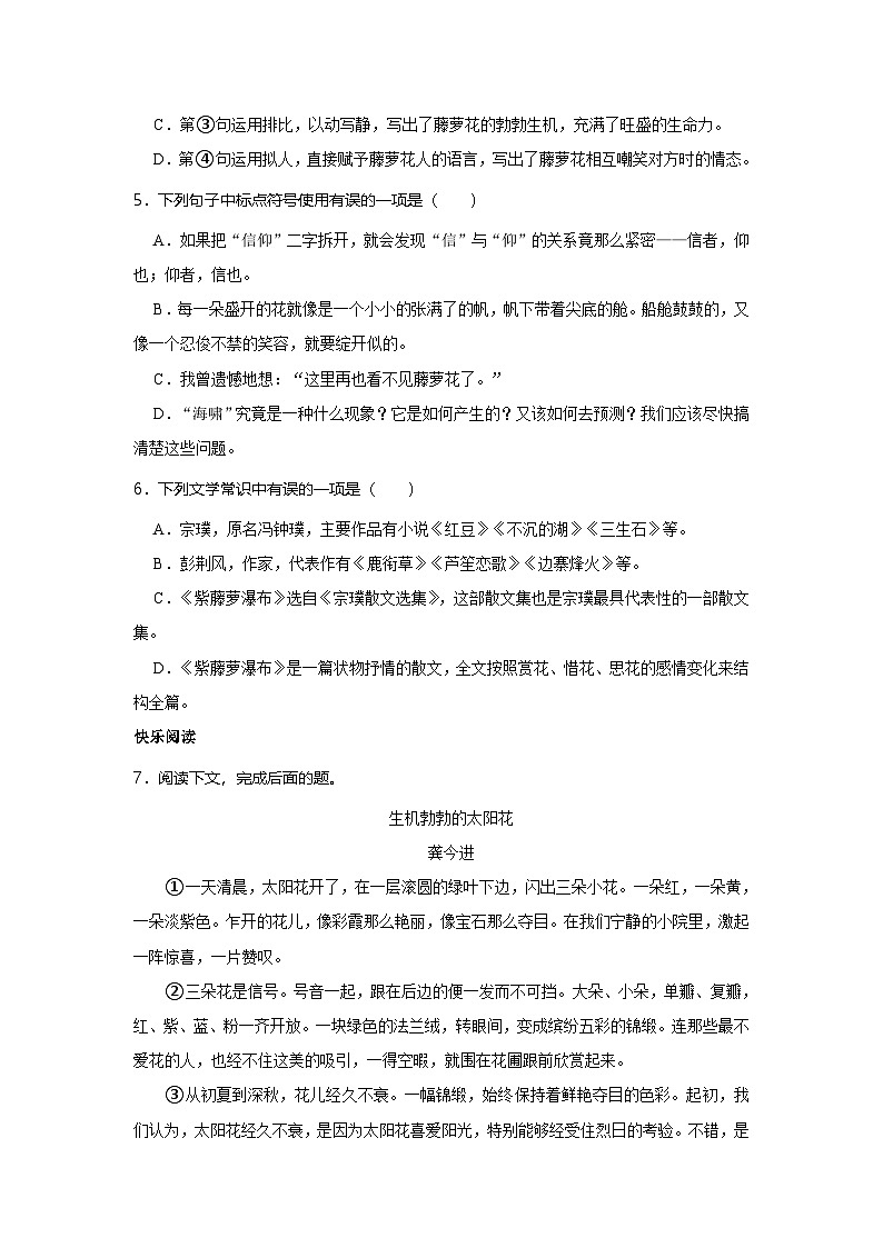 第18课 紫藤萝瀑布 作业分层-2023-2024学年七年级下学期语文部编版02