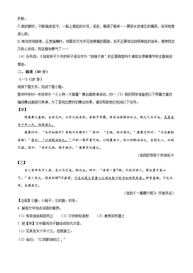 七年级下册语文期末模拟试题11-七年级下册语文（统编版）（原卷版）第3页