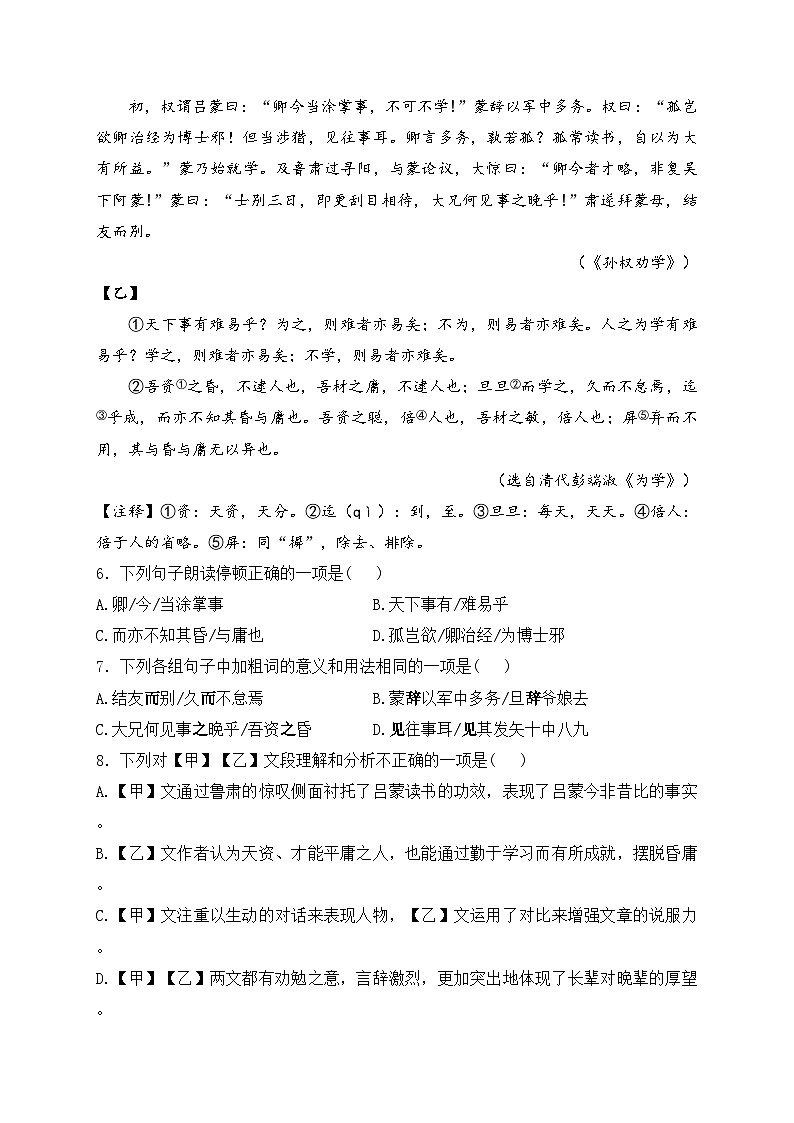湖南省永州市新田县2023-2024学年七年级下学期期中考试语文试卷(含答案)02