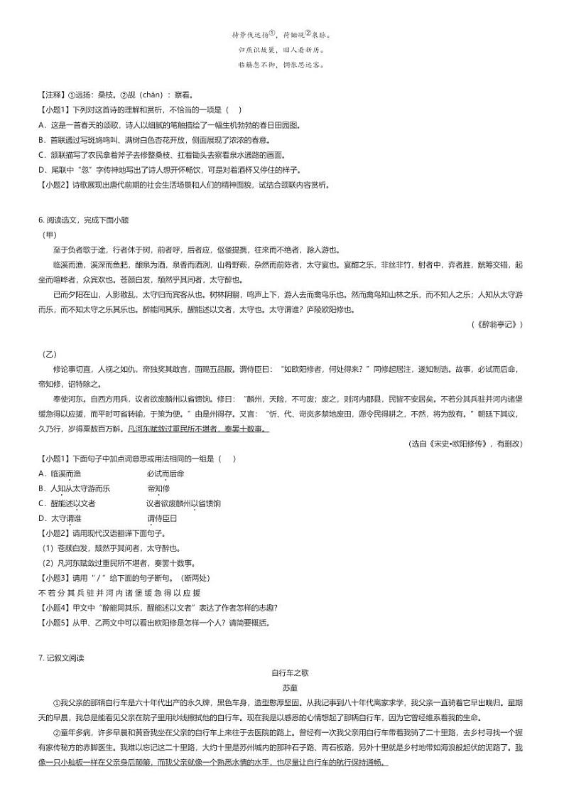 [语文]2023_2024学年10月江苏宿迁泗阳县初三上学期月考语文试卷(原题版+解析版)02
