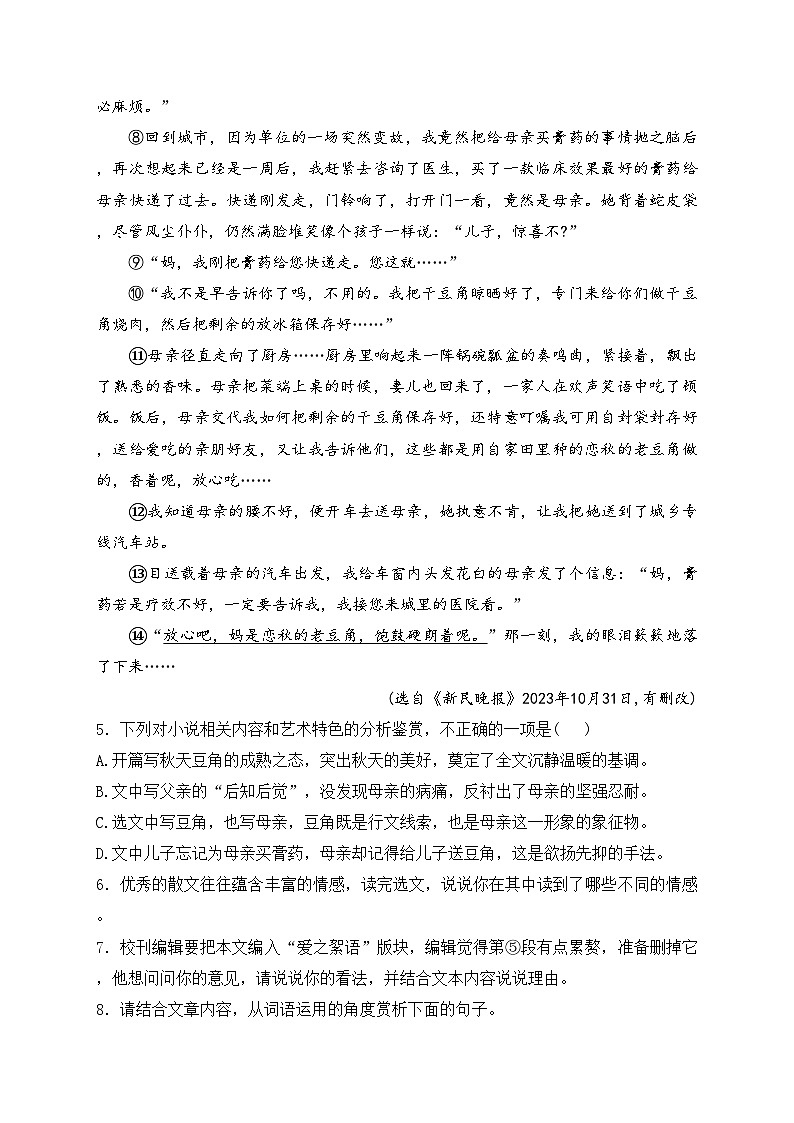 安徽省宿州市萧县2024届九年级下学期中考一模语文试卷(含答案)03