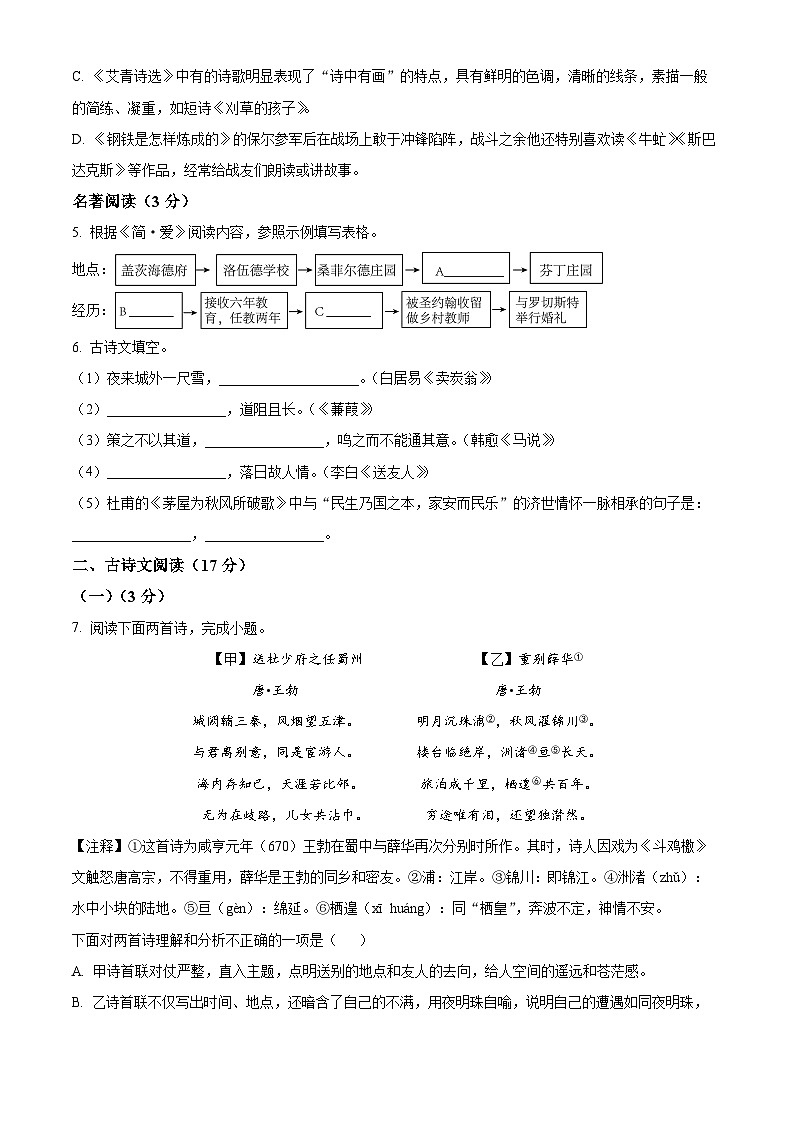 辽宁省丹东市凤城市2023-2024学年八年级下学期期末语文试题（原卷版）第2页