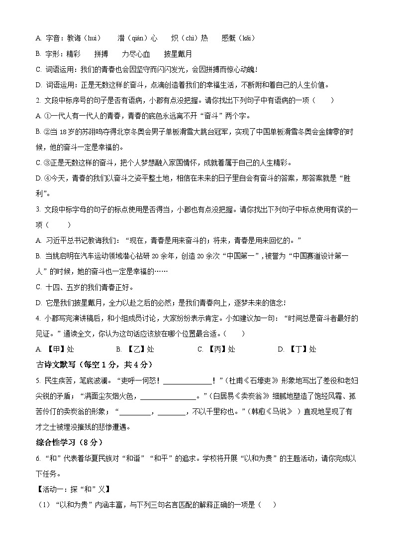 湖南省邵阳市武冈市2023-2024学年八年级下学期期末语文试题（原卷版+解析版）02