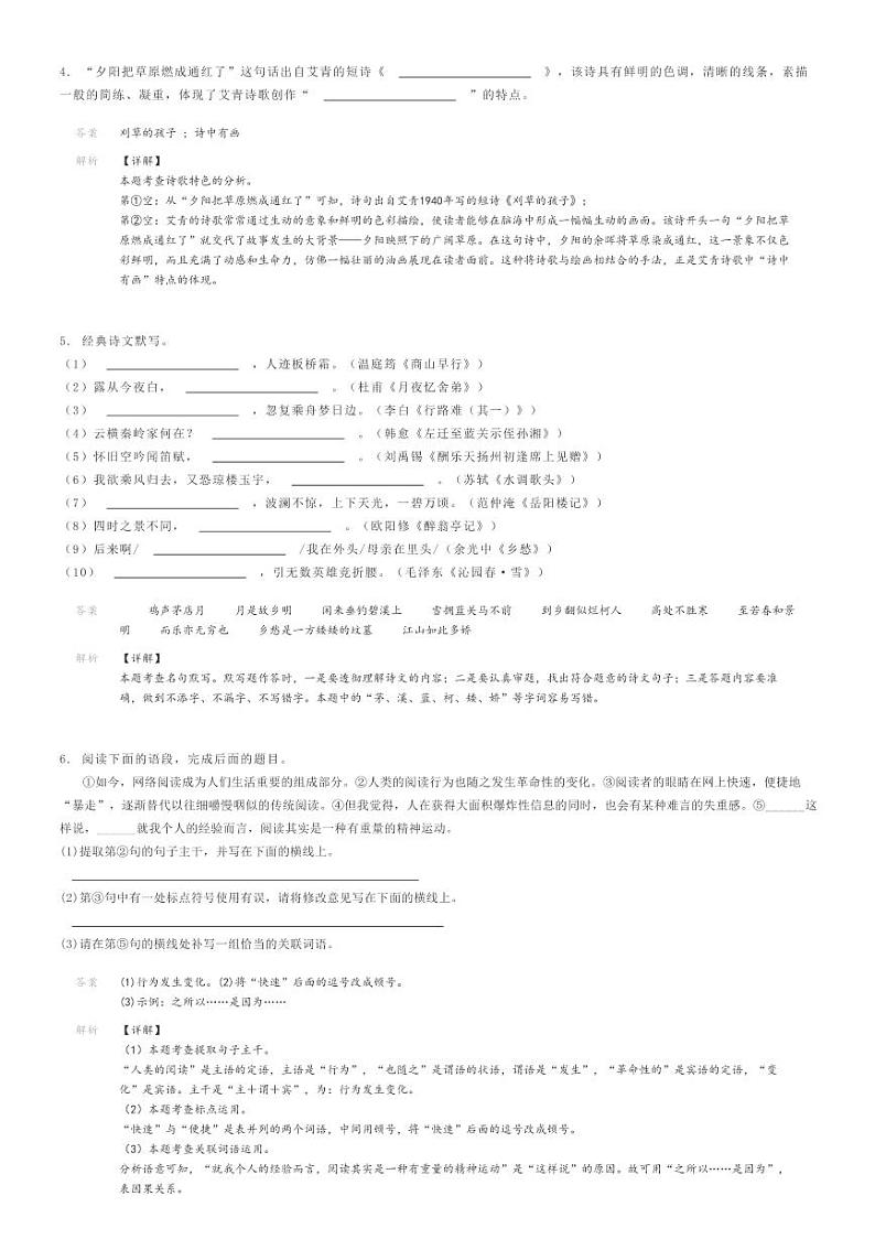 [语文]2020～2021学年陕西西安蓝田县初三上学期期中语文试卷(原题版+解析版)02