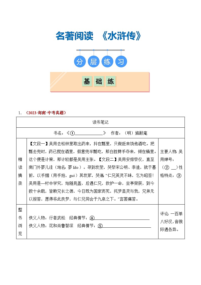 【核心素养】部编版语文九年级上册 名著导读：《水浒传》同步课件+同步练习01