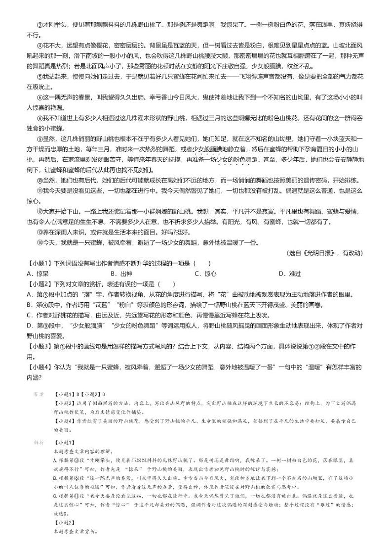 [语文]2023～2024学年贵州毕节地区金沙县初一下学期期末语文试卷解析版第3页